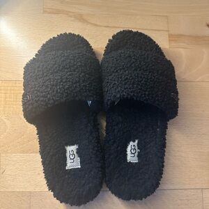 UGG Black Plush Slide Slippers